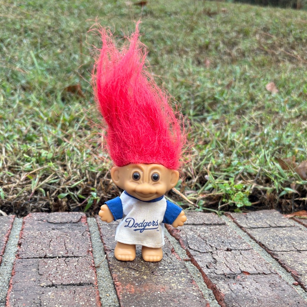 Trolls Doll with Red Hair and Blue-White Dodgers Shirt